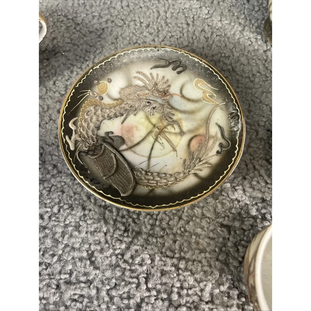 Japanese Dragon Teapot, Tea Cups, Sugar‎ Bowl, Creamer, Coffee Cup And Saucers